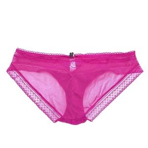 Chantelle Magenta Pink Scalloped Lace Mesh Hipster Panties Underwear L